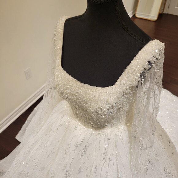 Sparkling White Wedding Dress Gown with Sequin and Beaded Embellishments - Picture 7 of 16